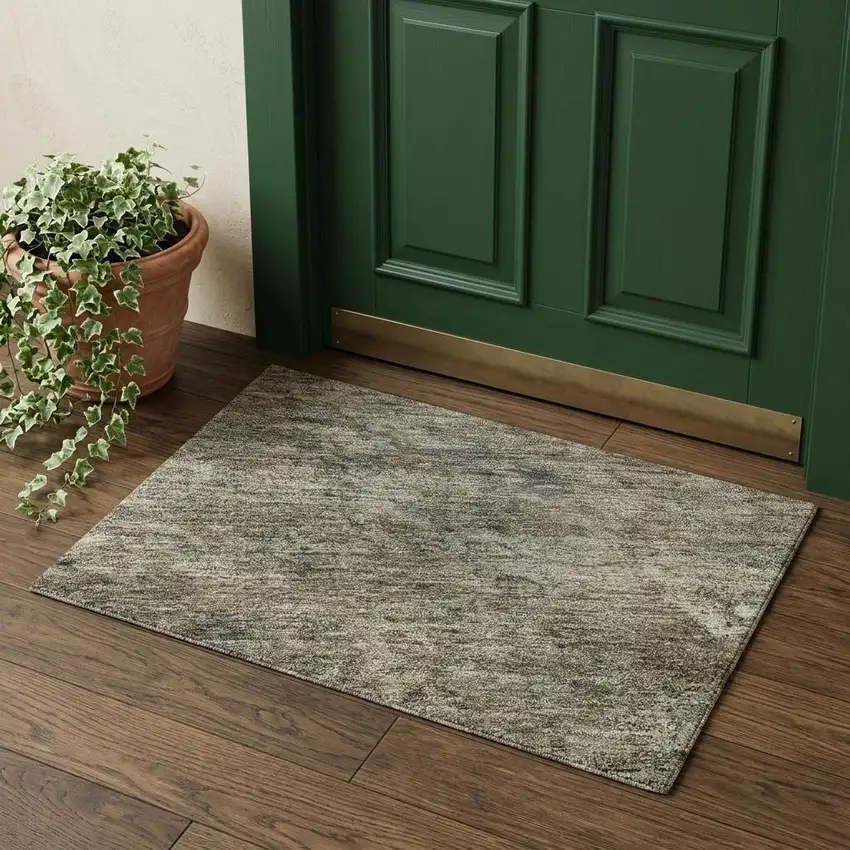 Pewter And Gray Oriental Washable Area Rug With UV Protection Photo 1