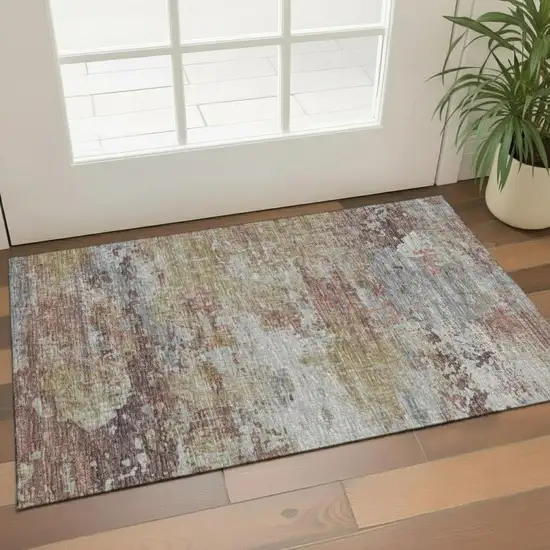 Pewter And Gray Oriental Washable Area Rug With UV Protection Photo 2