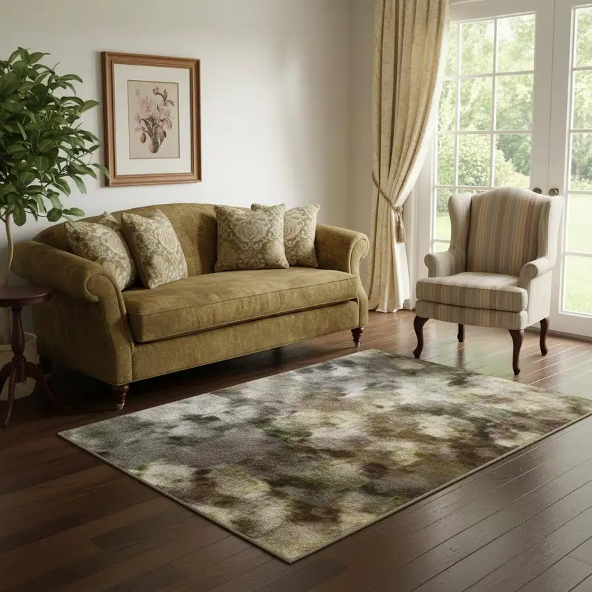 Pewter And Gray Oriental Washable Area Rug With UV Protection Photo 2