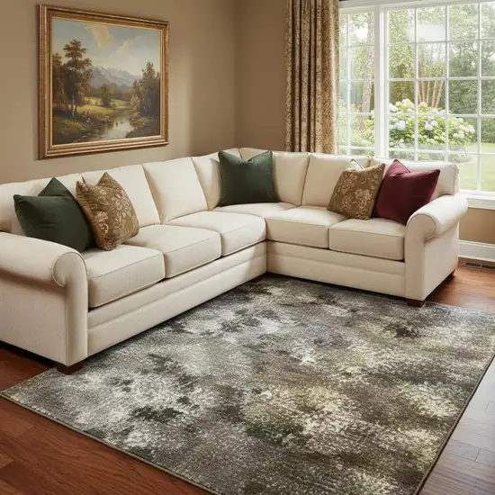 Pewter And Gray Oriental Washable Area Rug With UV Protection Photo 2