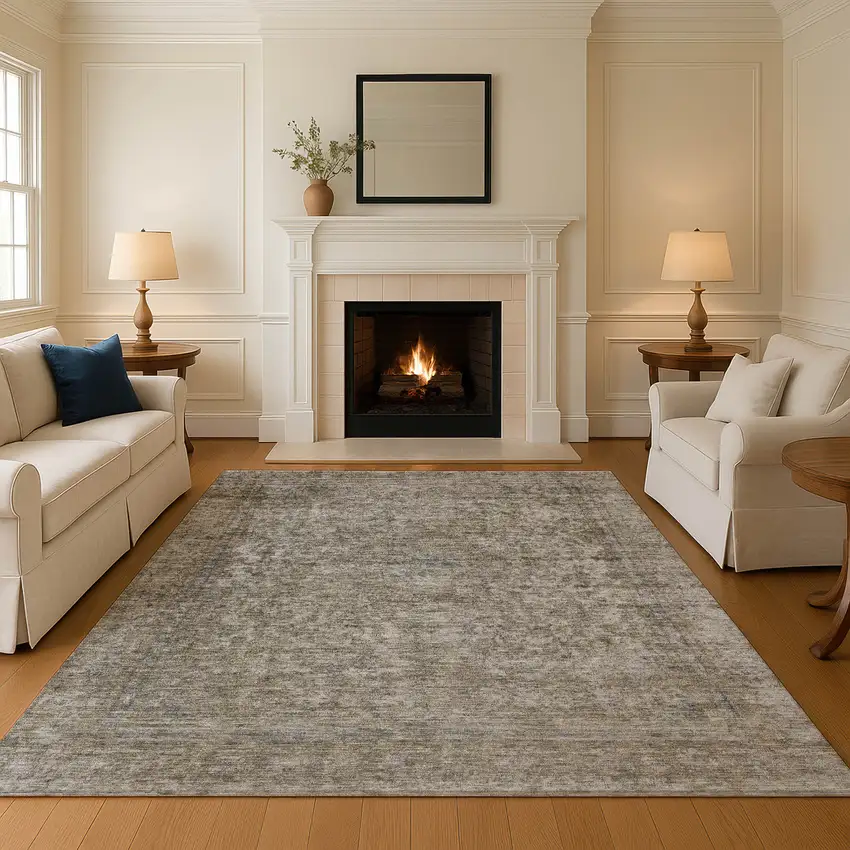 Pewter And Gray Oriental Washable Area Rug With UV Protection Photo 4