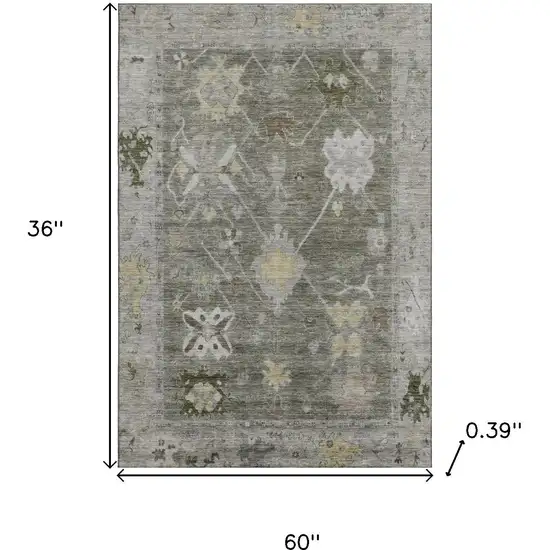 Pewter And Gray Oriental Washable Area Rug With UV Protection Photo 9
