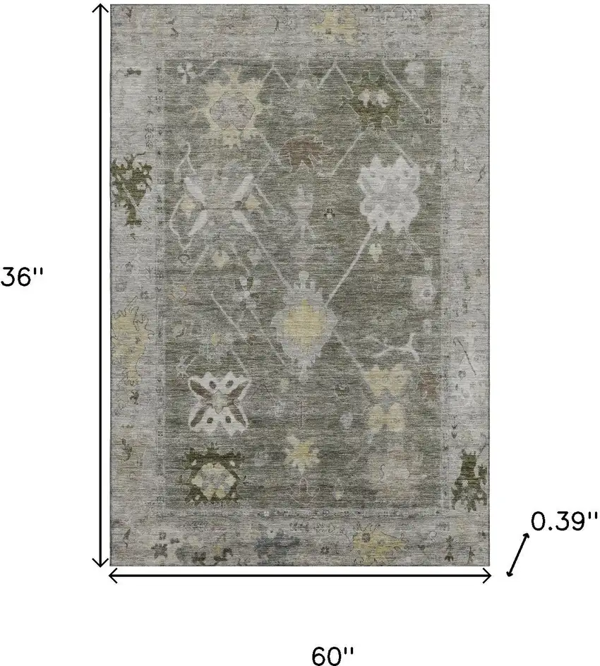 Pewter And Gray Oriental Washable Area Rug With UV Protection Photo 9