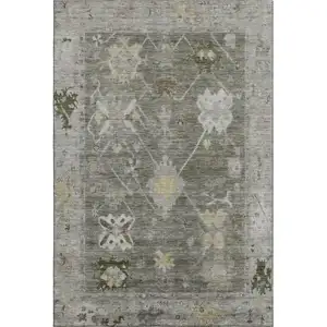 Photo of Pewter And Gray Oriental Washable Area Rug With UV Protection