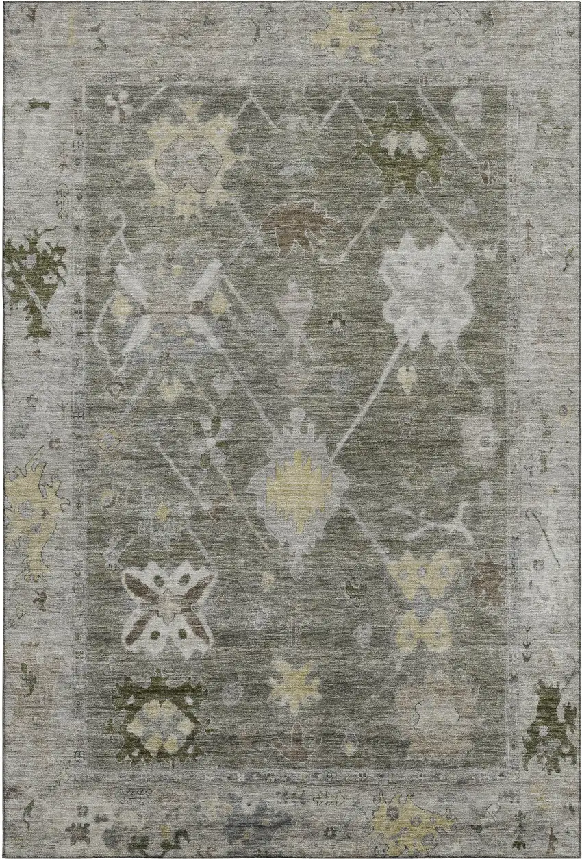 Pewter And Gray Oriental Washable Area Rug With UV Protection Photo 1