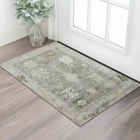 Pewter And Gray Oriental Washable Area Rug With UV Protection Photo 2
