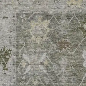 Photo of Pewter And Gray Oriental Washable Area Rug With UV Protection