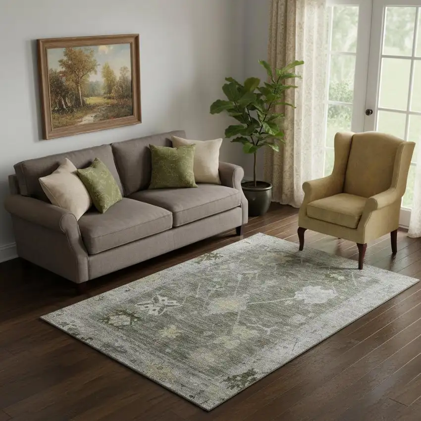 Pewter And Gray Oriental Washable Area Rug With UV Protection Photo 2