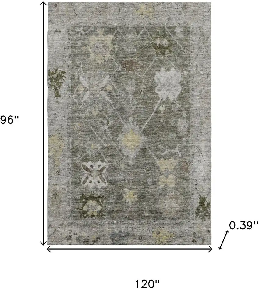 Pewter And Gray Oriental Washable Area Rug With UV Protection Photo 9