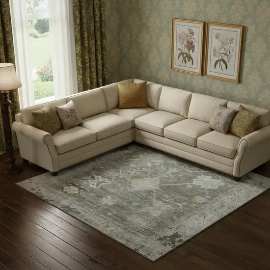 Pewter And Gray Oriental Washable Area Rug With UV Protection Photo 2