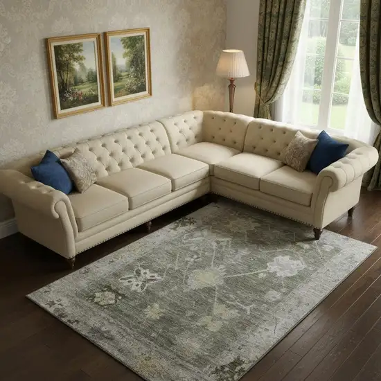 Pewter And Gray Oriental Washable Area Rug With UV Protection Photo 2