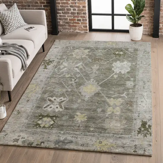 Pewter And Gray Oriental Washable Area Rug With UV Protection Photo 5