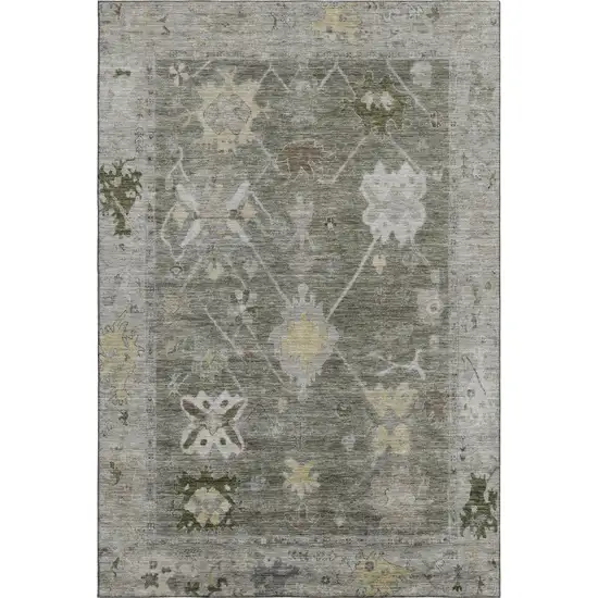 Pewter And Gray Oriental Washable Area Rug With UV Protection Photo 1