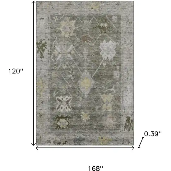 Pewter And Gray Oriental Washable Area Rug With UV Protection Photo 9