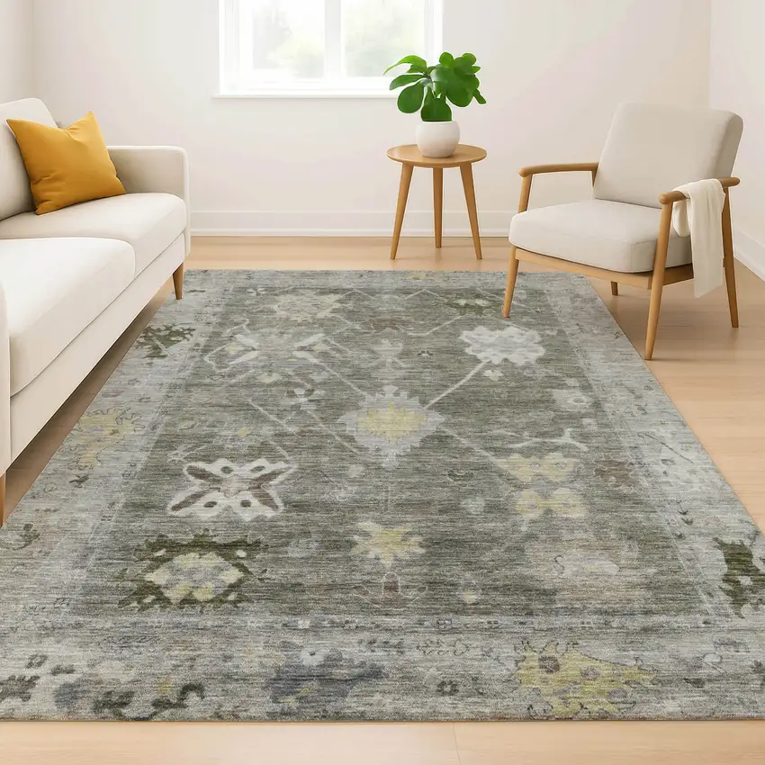 Pewter And Gray Oriental Washable Area Rug With UV Protection Photo 6