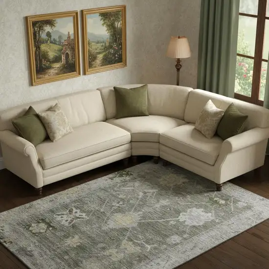 Pewter And Gray Oriental Washable Area Rug With UV Protection Photo 2