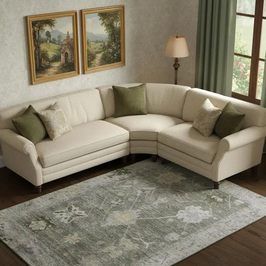 Pewter And Gray Oriental Washable Area Rug With UV Protection Photo 2