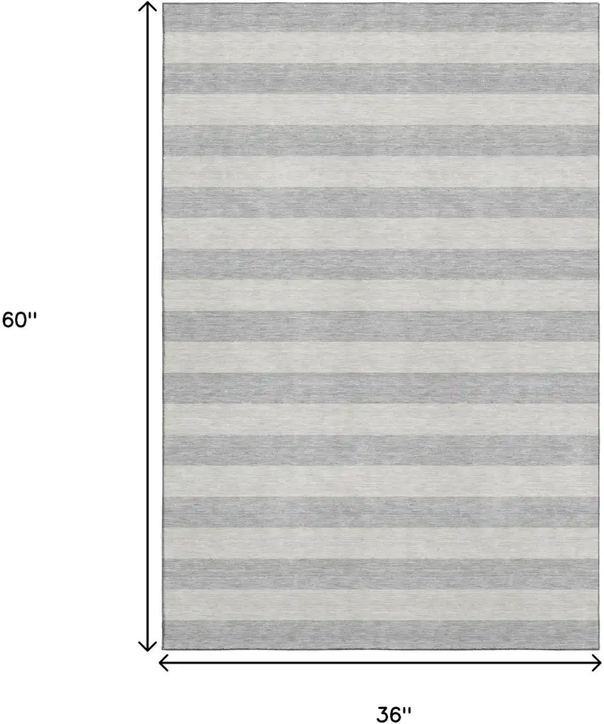 Pewter And Gray Striped Washable Area Rug With UV Protection Photo 3