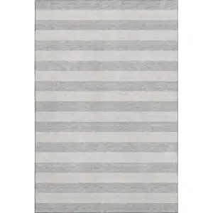 Photo of Pewter And Gray Striped Washable Area Rug With UV Protection