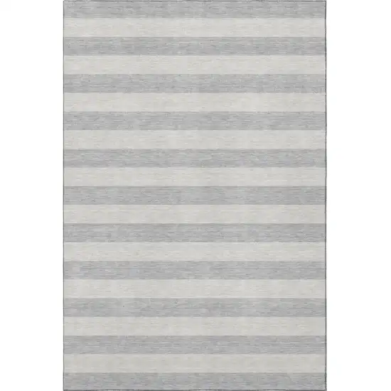 Pewter And Gray Striped Washable Area Rug With UV Protection Photo 4