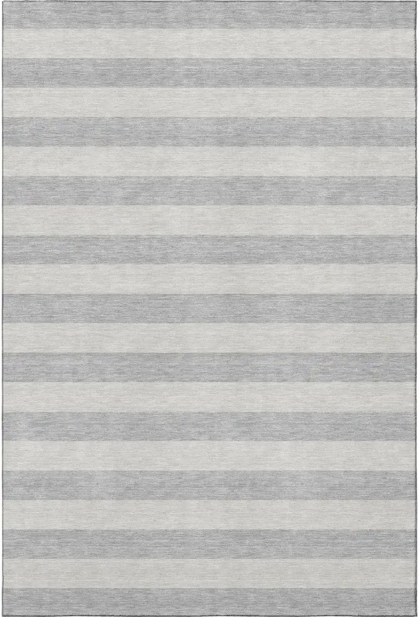 Pewter And Gray Striped Washable Area Rug With UV Protection Photo 4