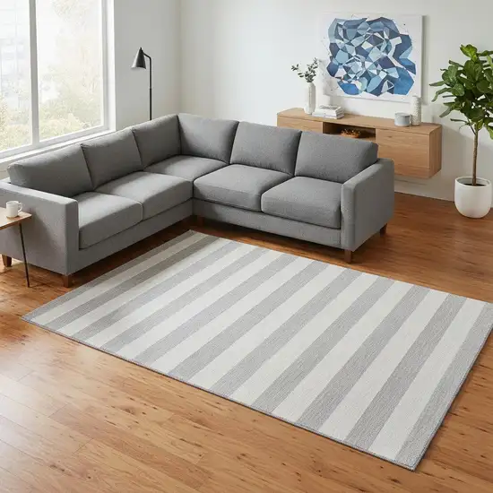 Pewter And Gray Striped Washable Area Rug With UV Protection Photo 2