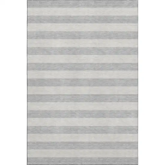 Pewter And Gray Striped Washable Area Rug With UV Protection Photo 1