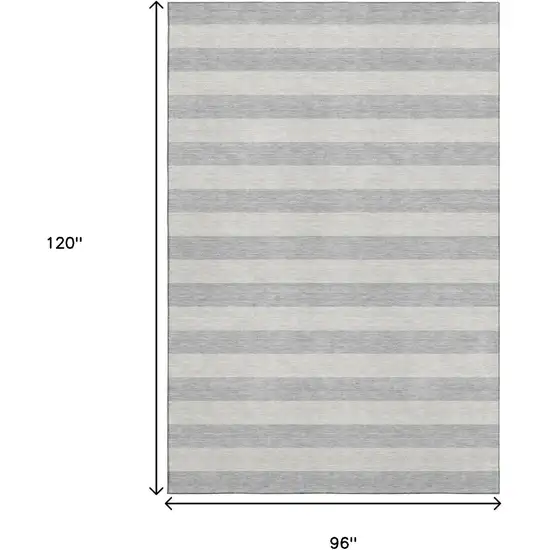 Pewter And Gray Striped Washable Area Rug With UV Protection Photo 6