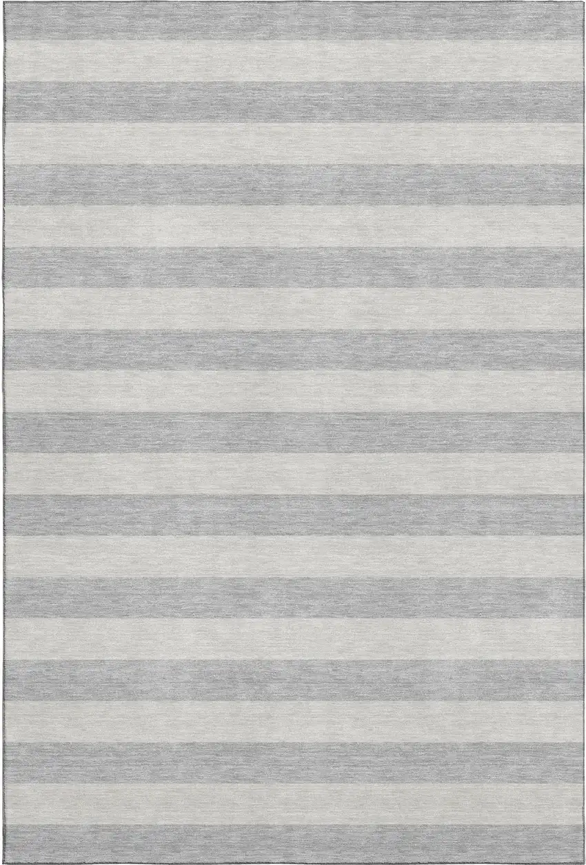 Pewter And Gray Striped Washable Area Rug With UV Protection Photo 1