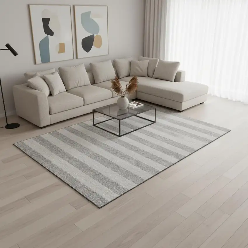 Pewter And Gray Striped Washable Area Rug With UV Protection Photo 2