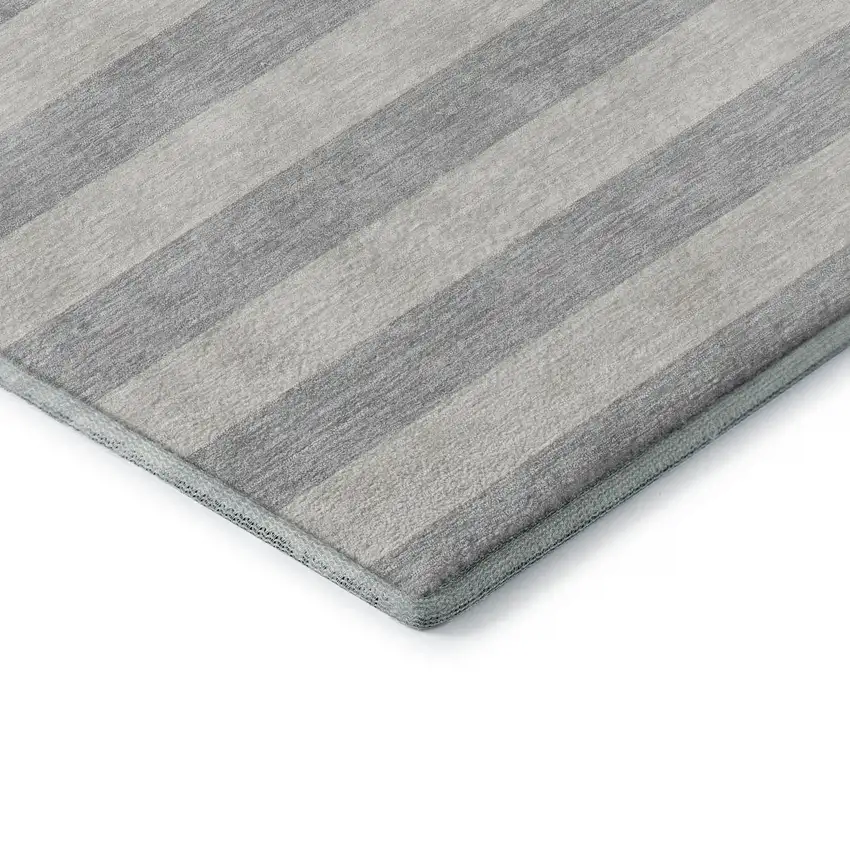 Pewter And Gray Striped Washable Area Rug With UV Protection Photo 9