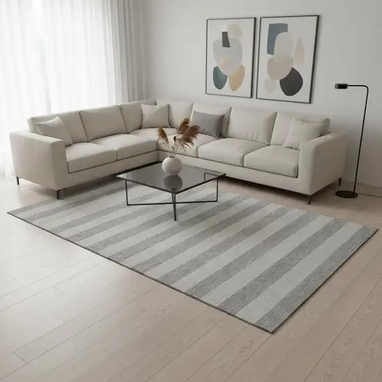 Pewter And Gray Striped Washable Area Rug With UV Protection Photo 2