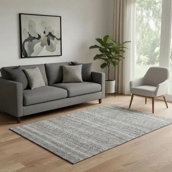 Pewter And Gray Striped Washable Area Rug With UV Protection Photo 2