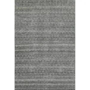 Photo of Pewter And Gray Striped Washable Area Rug With UV Protection