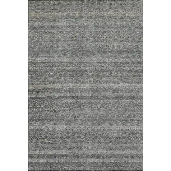 Pewter And Gray Striped Washable Area Rug With UV Protection Photo 1