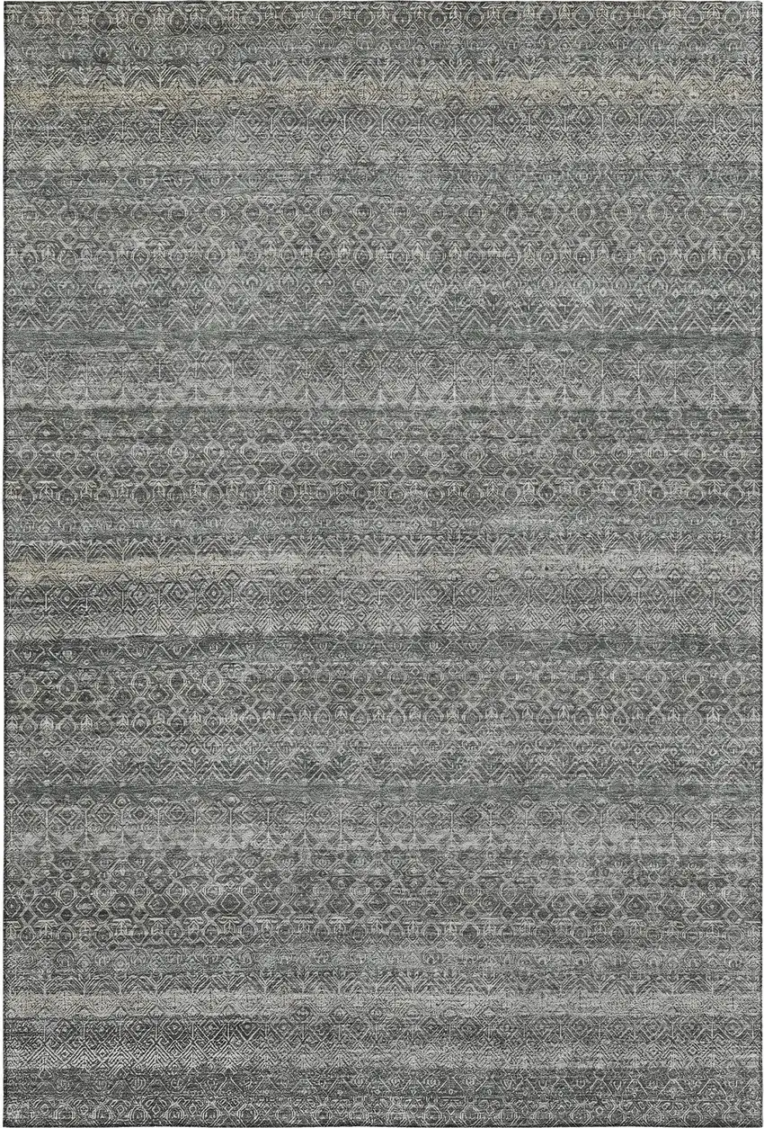 Pewter And Gray Striped Washable Area Rug With UV Protection Photo 1