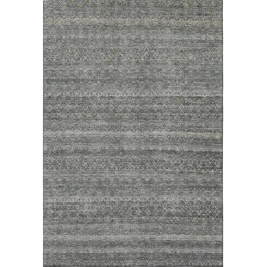 Pewter And Gray Striped Washable Area Rug With UV Protection Photo 4
