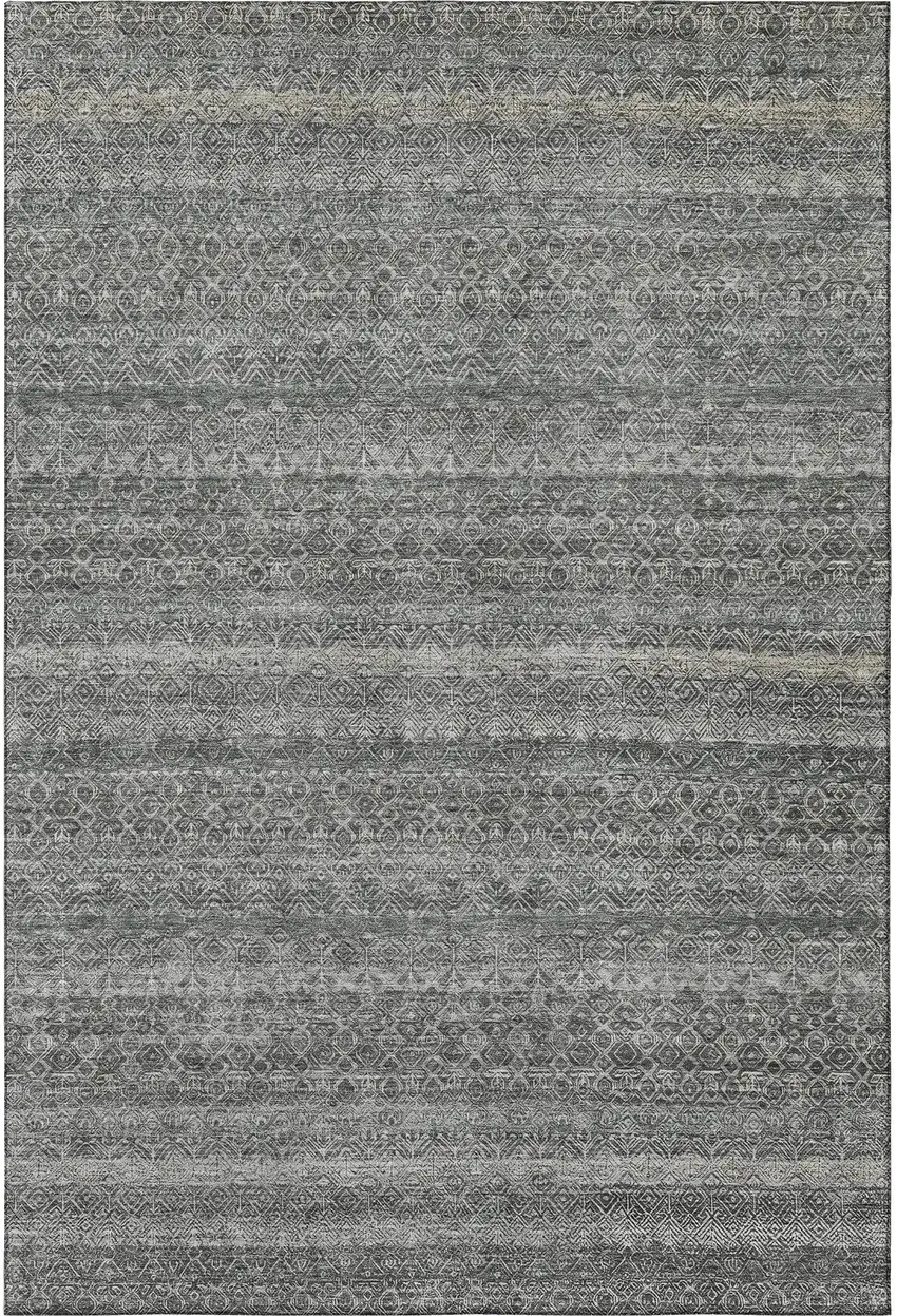 Pewter And Gray Striped Washable Area Rug With UV Protection Photo 4