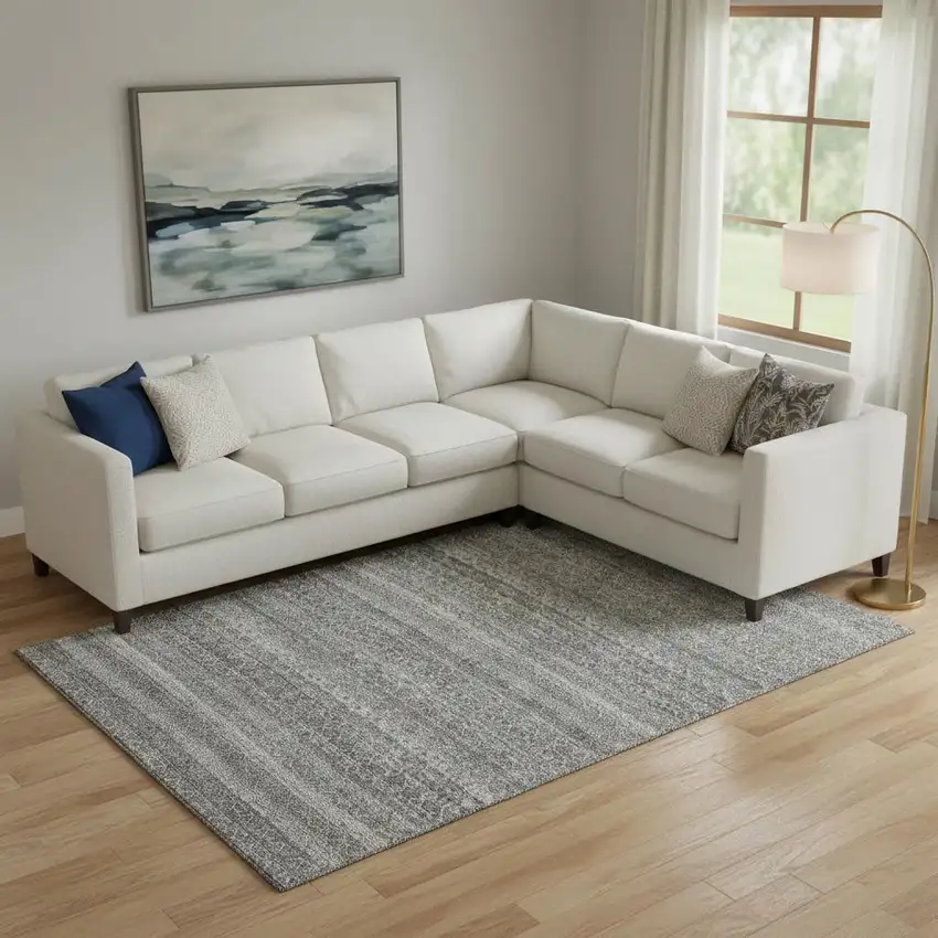 Pewter And Gray Striped Washable Area Rug With UV Protection Photo 2