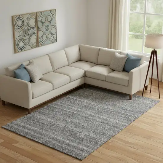 Pewter And Gray Striped Washable Area Rug With UV Protection Photo 2