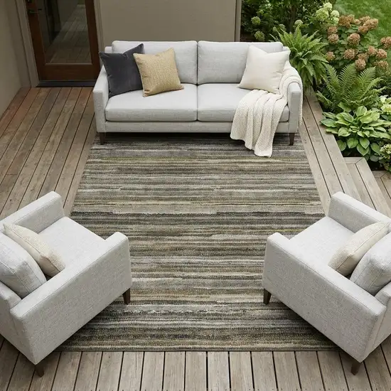 Pewter And Gray Striped Washable Indoor Outdoor Area Rug Photo 1