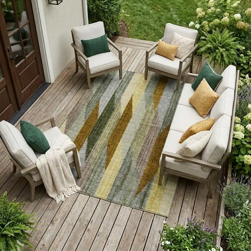Pewter And Gray Striped Washable Indoor Outdoor Area Rug Photo 1