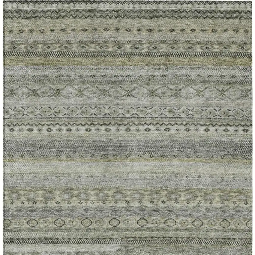 Pewter And Gray Striped Washable Indoor Outdoor Area Rug Photo 4