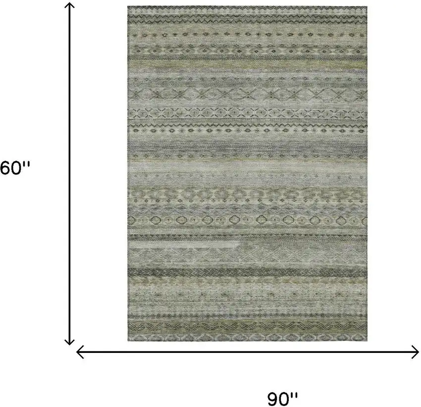 Pewter And Gray Striped Washable Indoor Outdoor Area Rug Photo 7
