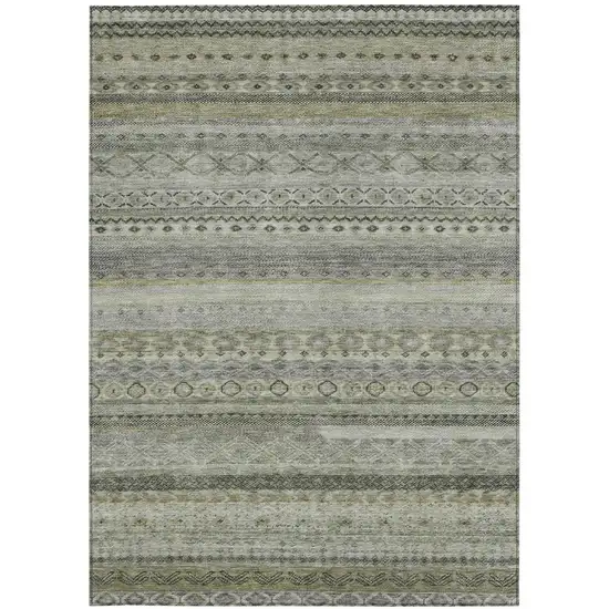 Pewter And Gray Striped Washable Indoor Outdoor Area Rug Photo 4