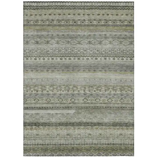 Pewter And Gray Striped Washable Indoor Outdoor Area Rug Photo 2