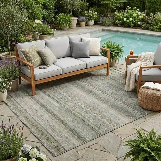 Pewter And Gray Striped Washable Indoor Outdoor Area Rug Photo 1
