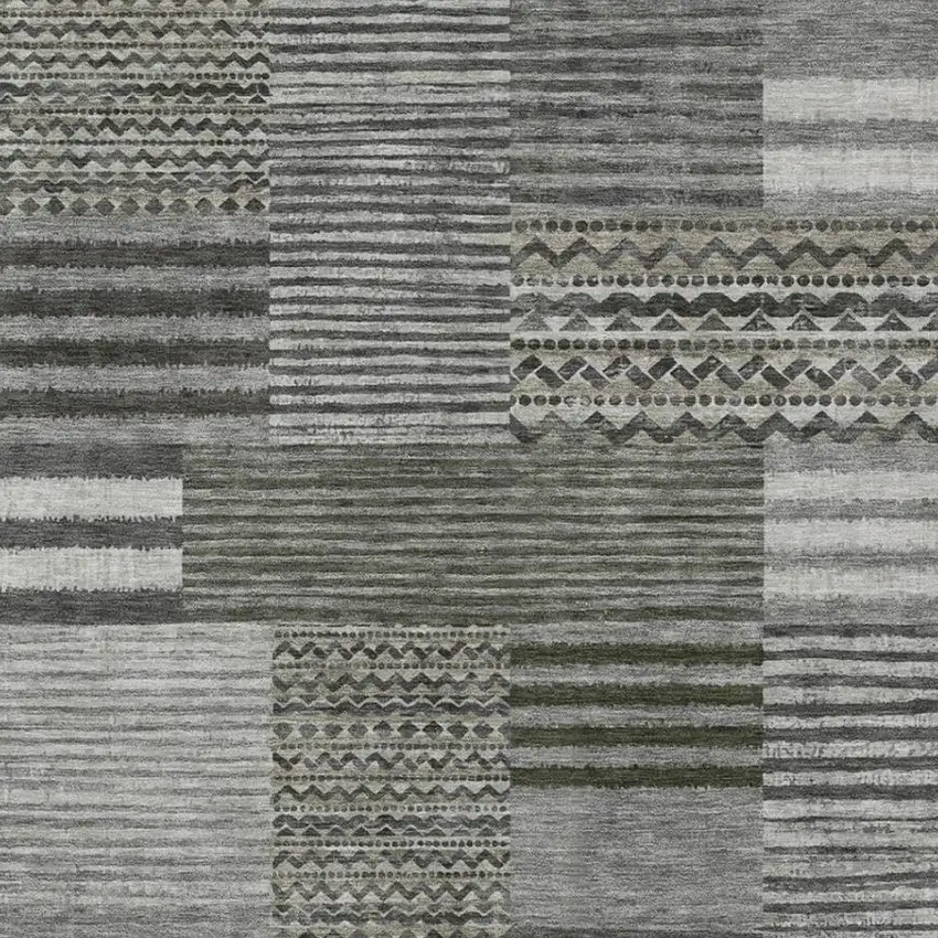 Pewter And Gray Striped Washable Indoor Outdoor Area Rug Photo 3