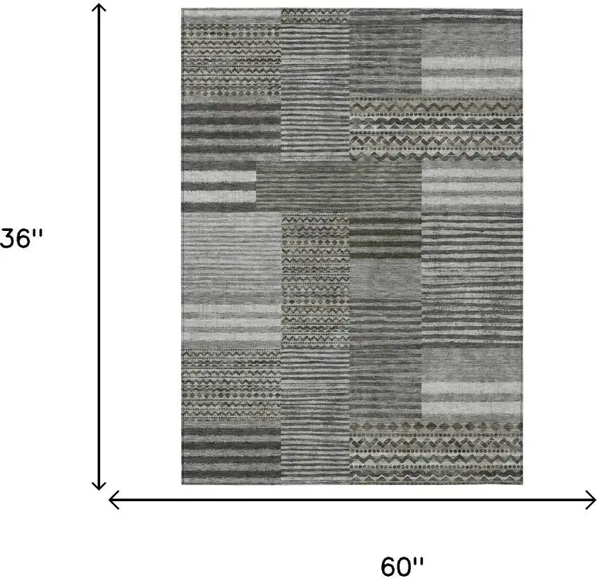 Pewter And Gray Striped Washable Indoor Outdoor Area Rug Photo 7