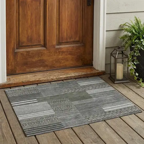 Pewter And Gray Striped Washable Indoor Outdoor Area Rug Photo 1